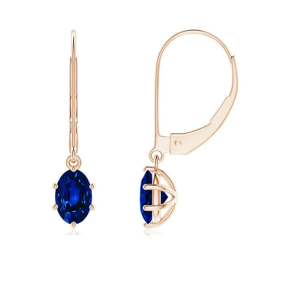 ANGARA Natural 1.2 Ct Oval Sapphire Leverback Drop Earrings in 14K Rose Gold for Women (Size-6x4mm) | September Birthstone, Anniversary, Jewelry Gift for Women | Natural Blue Sapphire Earrings
