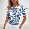 thumbnail image 4 of Dolkfu Oversized Tshirts for Women Blue Short Sleeve Crew Neck Tops Stylish,Casual Floral T-Shirts Women Clothing, 4 of 5
