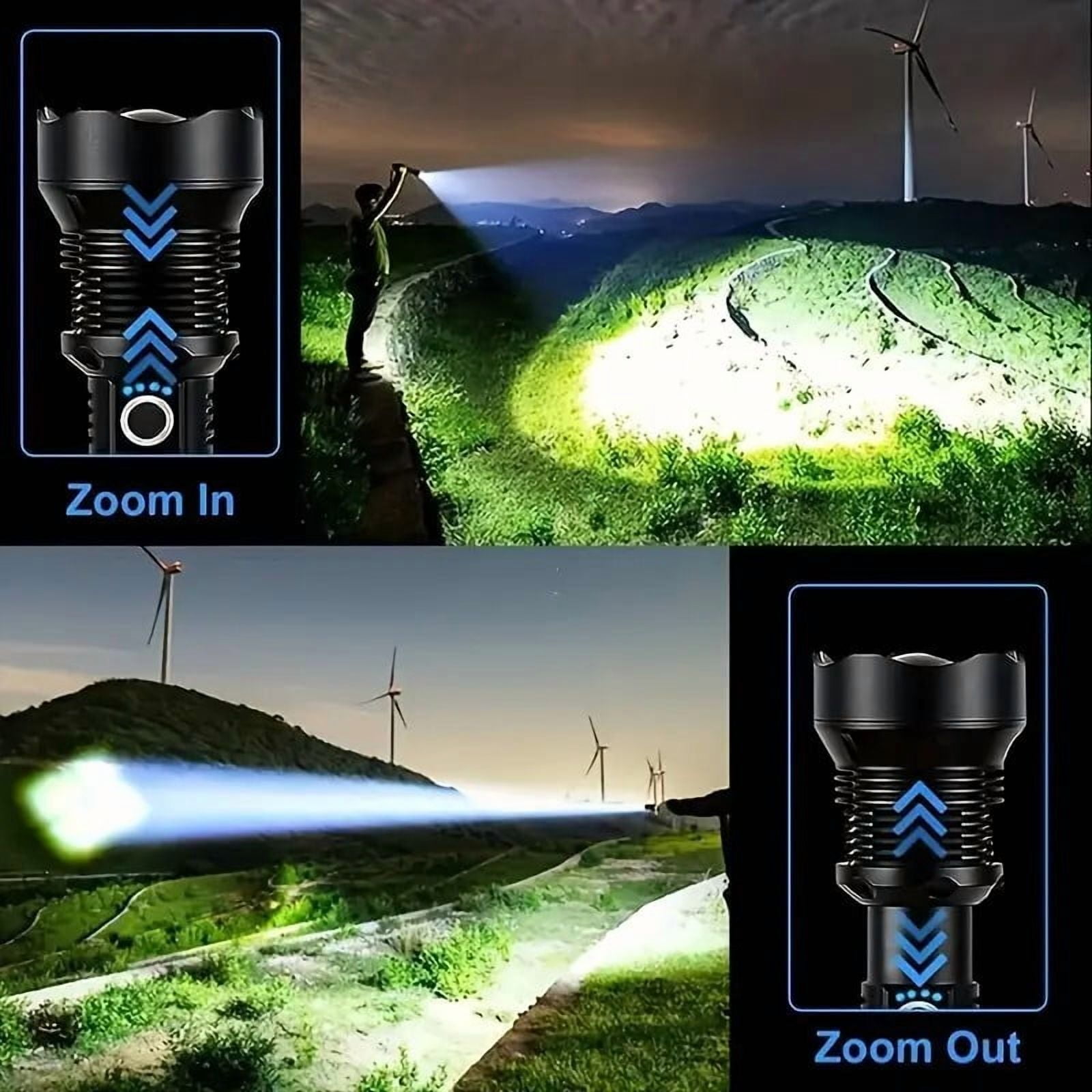 Rechargeable Fire Starting Flashlight, High Lumen Aluminum Alloy Tactical Torch with Adjustable Beam for Survival, Camping, Fishing, Power Outages & Night Riding