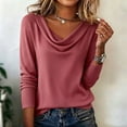 thumbnail image 4 of Womens Sweater Lightweight Loose Pullover Tops Long Sleeve Cowl Neck Ribbed Casual Knit wear Hot Pink XL, 4 of 5