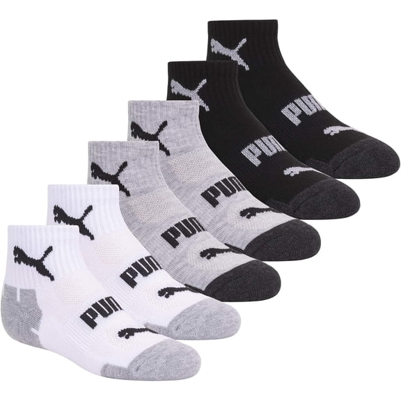 PUMA Boys' 6 Pack Quarter Crew Socks Navy