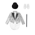 thumbnail image 5 of TiaoBug Children's Magician Outfits 4Pcs Long Sleeve Sequins Tailcoat with Hat Magic Wand Gloves Set Silver 12, 5 of 7