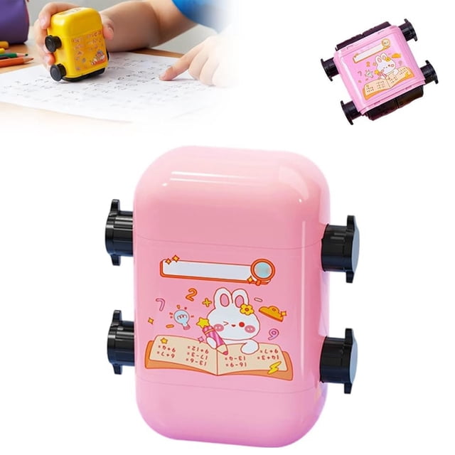 Plertrvy Roller Digital Teaching Stamp, 2-in-1 Math Stamp Set for Addition Subtraction, Brain Improvement Device for Ki-Ds Arithmetic Practice, Pink
