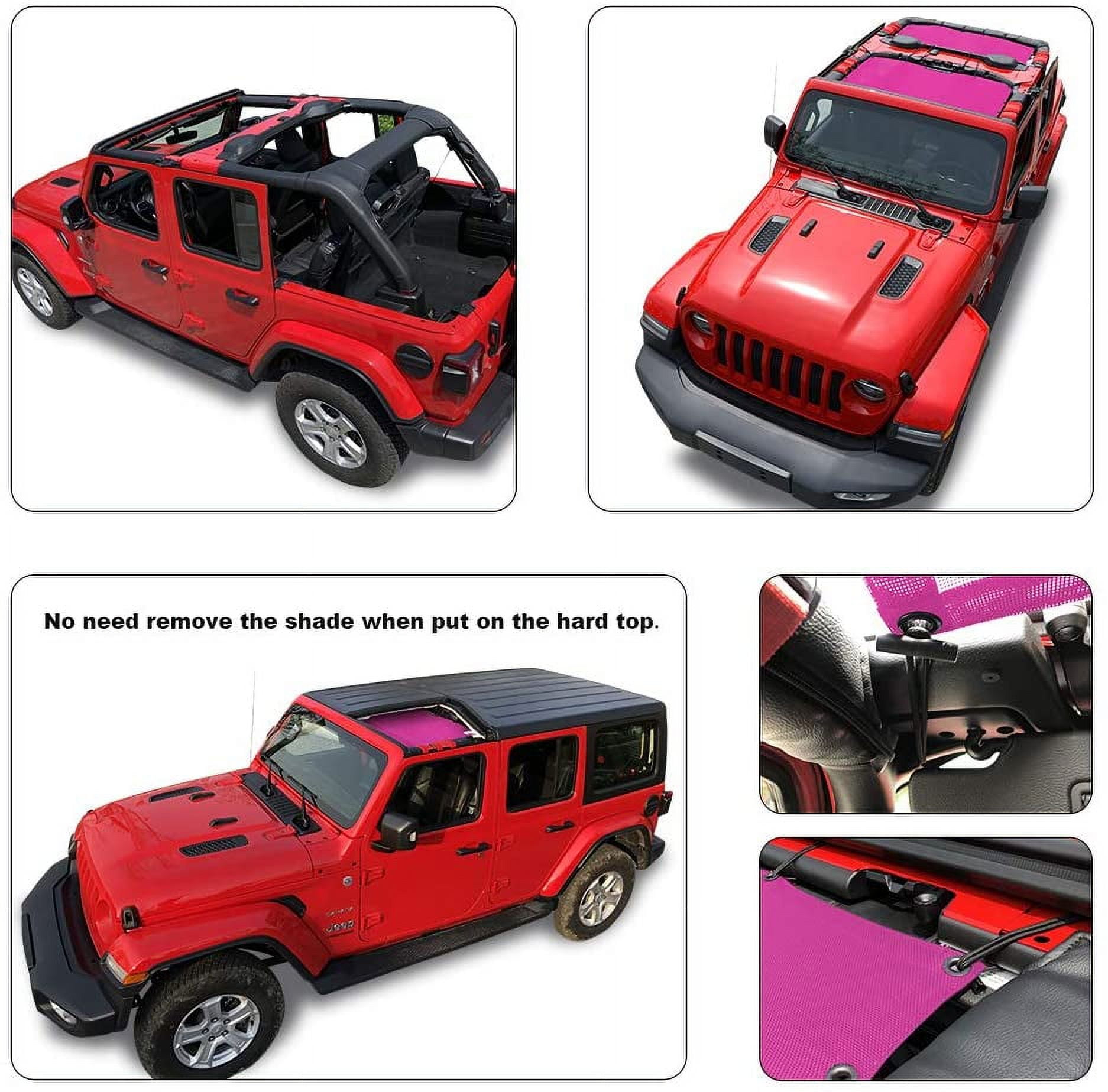 Shadeidea Jeep Wrangler Sun Shade JL Top Sunshade Front and Rear 2 piece-Pink Mesh Screen Sunshade JLU Unlimited 4 Door 2018-Current New Model Cover UV Blocker with Grab Bag-10 Years Warranty