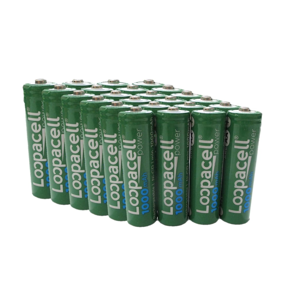 24 Loopacell AA Rechargeable NiCD Battery, 1.2V 1000mAh High Capacity AA Batteries for Solar Lights, Garden Lights