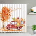 thumbnail image 2 of Maple Pumpkin Truck Shower Curtains Autumn Thanksgiving Theme Bathroom ration Design Fall Yellow Leaves Bathroom Curtain, 2 of 7