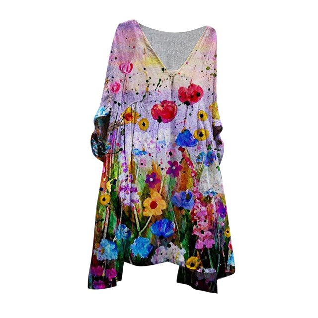 Robes Grande Taille pour Femmes Mode Grande Taille Vintage Vacances Floral Manches 3/4 Robes Vintage Robes Grande Taille pour Femmes Robes pour Femmes Grande Taille Femmes Robes Grande Taille