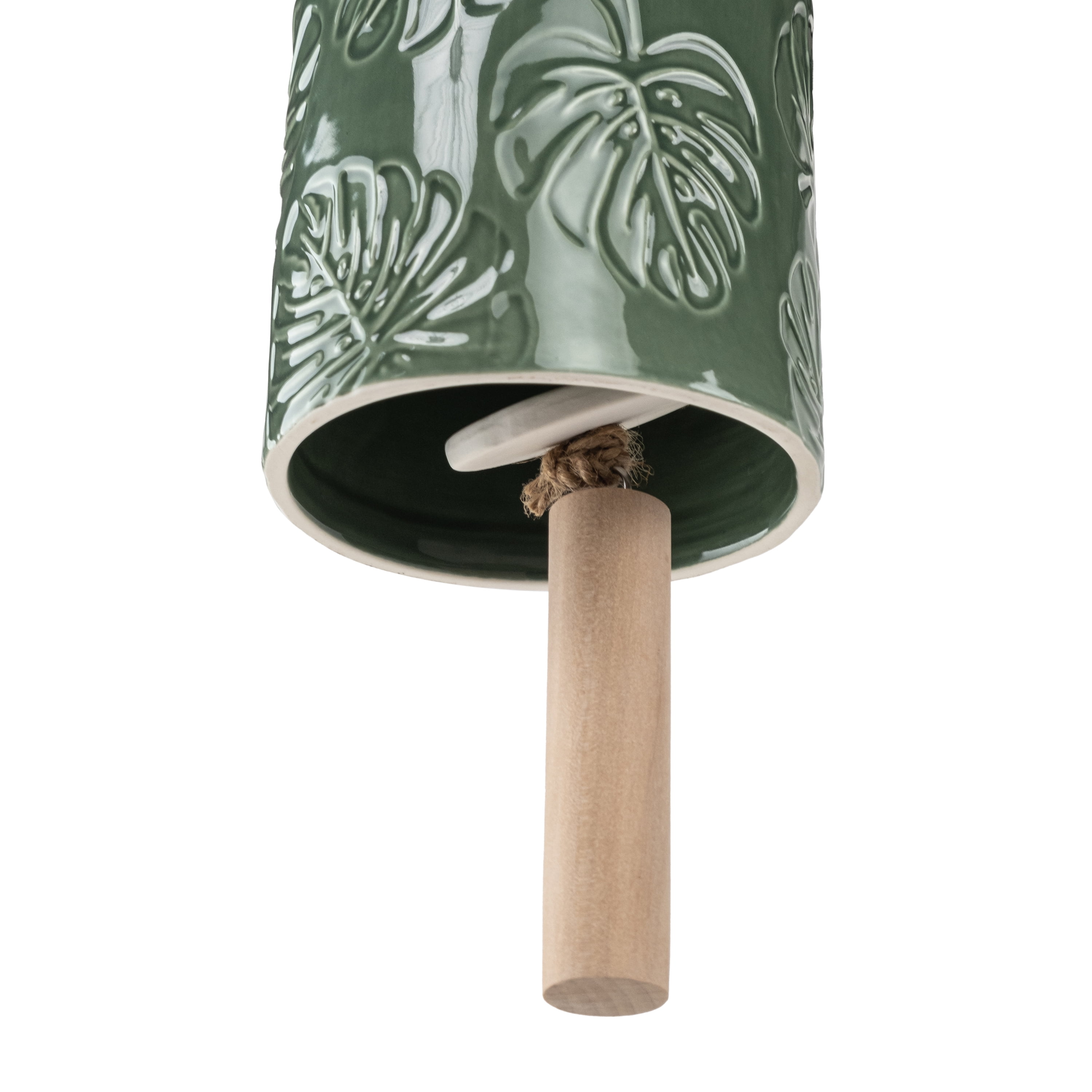 Mainstays Outdoor 18"H Monstera Green Ceramic Bell Wind Chime, 1.72 lb weight