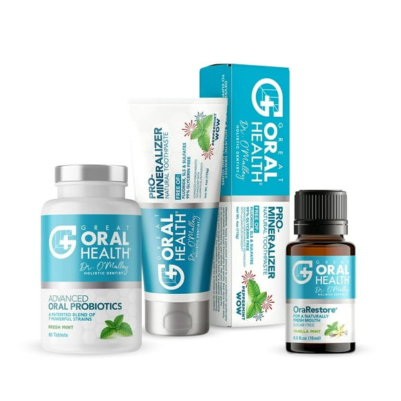 Great Oral Health Dentist Formulated Trio Bundle - Remineralizer Nano-Hydroxyapatite Peppermint Toothpaste - Mint Oral Probiotics for a Healthy microbiome- OraRestore Or