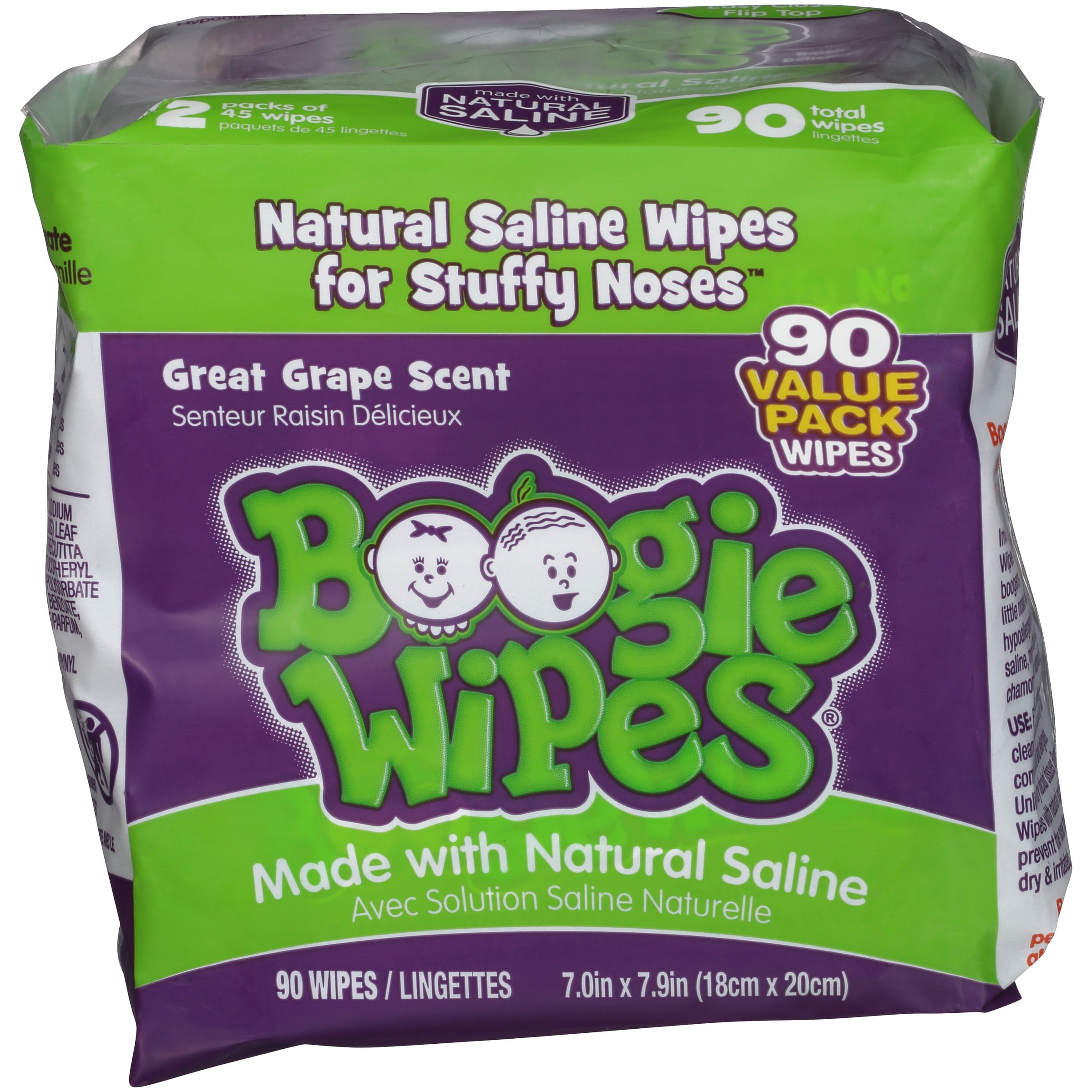 Boogie Wipes® Great Grape Scent Nose Wipes with Natural Saline 90 ct Pack