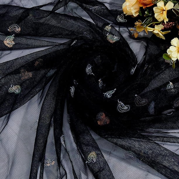1 yarda de tela de tul de encaje con forma de corazón negro, encaje de malla bordada para decoración de bodas, vestidos y fiestas, 1,2 m de ancho.