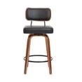 thumbnail image 3 of ClinQ 26 inch Swivel Counter Height Bar Stools Set of 4, Faux Leather Seat with Back, Walnut Bentwood Legs and Metal Footrest, Black, 3 of 11