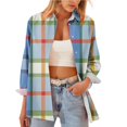thumbnail image 4 of Womens Plaid Long Sleeve Shirt Trendy Turn Down Collar Button Down Coats Casual Loose Fit Business Work Outfits, 4 of 5