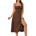 thumbnail image 2 of Robe Corset Midi Fluide Fendue à Lacets Robes pour Femmes Thé en Ligne Décontractée Robe d'Été Marron TG, 2 of 7
