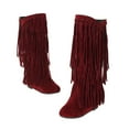 thumbnail image 3 of Xiaoxatg Women's Mid-Calf Boots Plus Size Winter Heel Fringe Design Ideal for Casual and Wear 7.5 Red, 3 of 9
