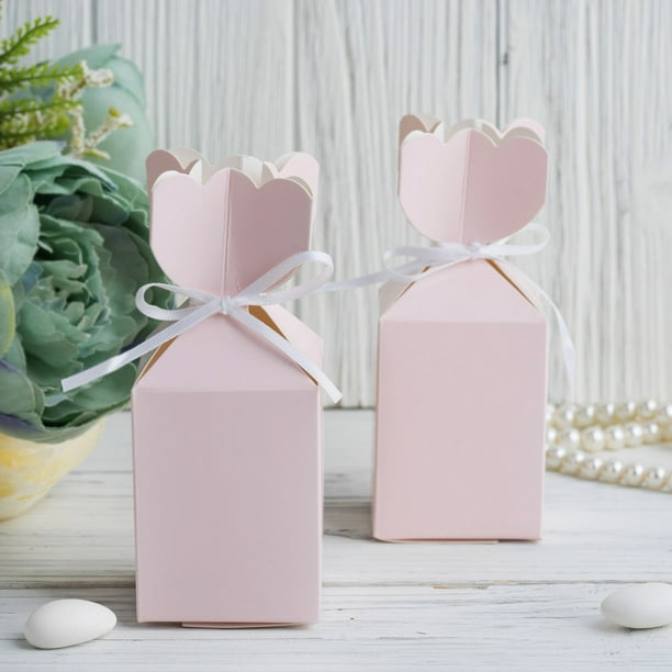 25 Pack Vase Shape Favor Boxes With Satin Ribbons Blush Cardboard