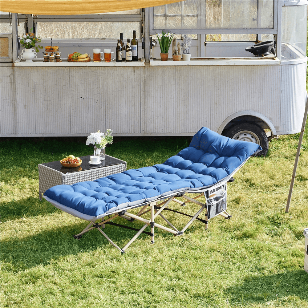 Renwick Folding Camping Cot with Mat and Carry Bag, Gray Cot/Blue Pad