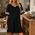 thumbnail image 4 of Blmnix Bamboo Nightgown Womens Nightgown Sleepshirts Short Nightgowns Night Shirts Black V-Neck Above-the-Knee Short Sleeve Moo Moos for Women Nightgown, 4 of 6