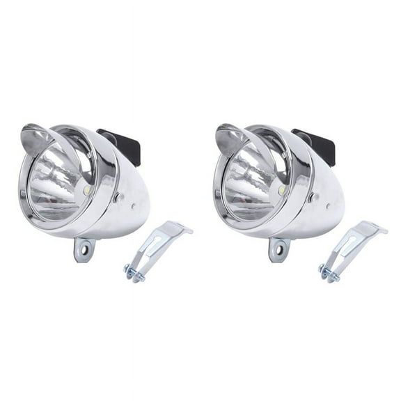 2X Bicycle Hat Lamp Bike Front Light Retro Headlights Metal Silver 6LED Waterproof Headlights Riding Equipment,2 x headlights 2 x bracket,silver