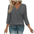 thumbnail image 1 of Plebaso Chemises à Manches 3/4 pour Femmes Col en V Tunique Décontractée Blouses Amples Unies pour Dames, 1 of 7