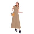 thumbnail image 5 of Women'S Summer Sleeveless Maxi Dress One Shoulder Casual Slim Swing Pleated Formal Dresses with Pockets Khaki M, 5 of 9