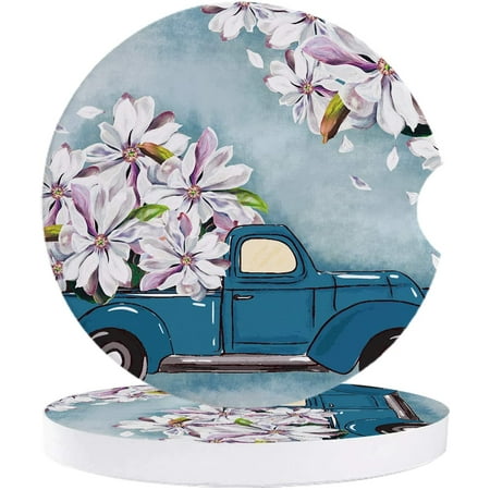 

FMSHPON Oil Painting Blue Truck Carrying Magnolia Flower Set of 6 Car Coaster for Drinks Absorbent Ceramic Stone Coasters Cup Mat with Cork Base for Home Kitchen Room Coffee Table Bar Decor