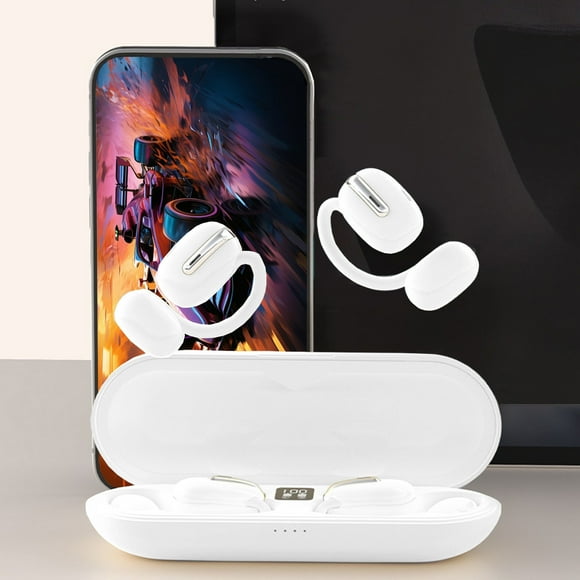 Auriculares Bluetooth de oído abierto V5.4 inalámbricos | Beige Blanco | Batería 36H | Cancelación de ruido ENC | Sonido direccional | Carga tipo C | Ligero Cómodo para llamadas Fitness Viajes
