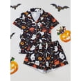 thumbnail image 3 of ATAIKU Halloween Silk Satin Pajama Set for Women 2 Piece Lounge Pjs Shorts Matching Ghost Pumpkin Sleepwear Button Down Shirt Shorts, 3 of 10