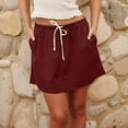 thumbnail image 3 of Mini Skirts for Women Summer Casual Drawstring Elastic Waist a Line Lightweight Short Skirt with Pockets Midi Skirt with Slit Wine L, 3 of 9