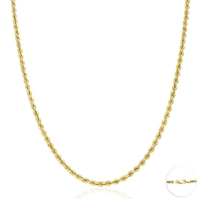 14k Yellow Gold 1.8mm-8mm Hollow Rope Chain Necklace 16"
