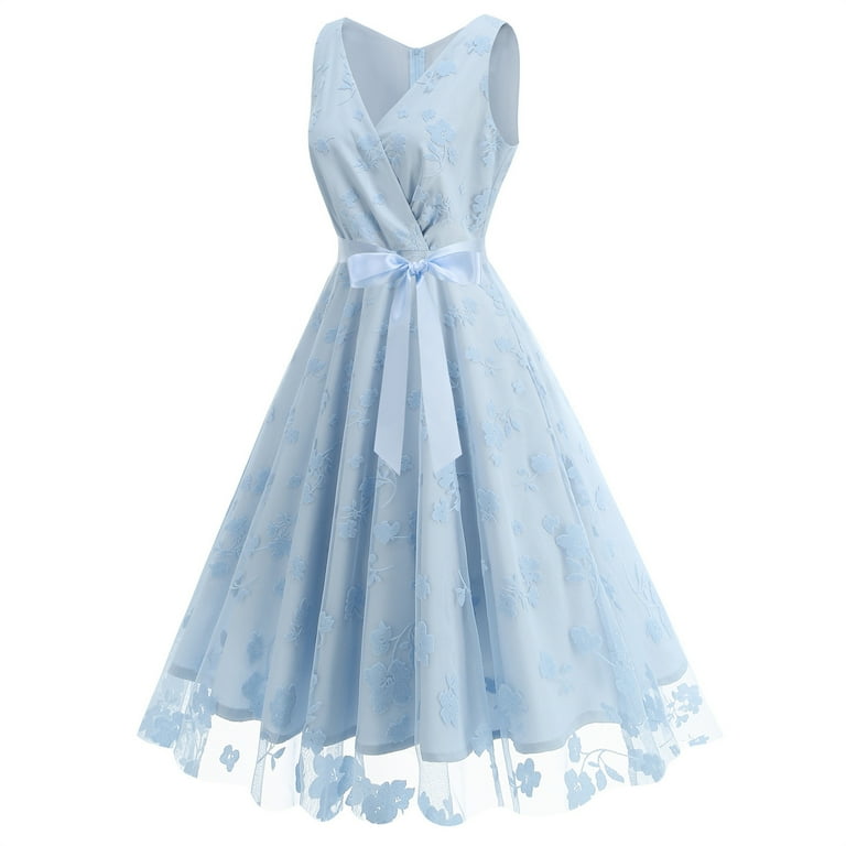 Women Floral Lace Bridesmaid Party Dress Short Prom Dress V Neck Sleeveless  Vintage Dresses with Belt Graduation Costume 2025 - Walmart.com