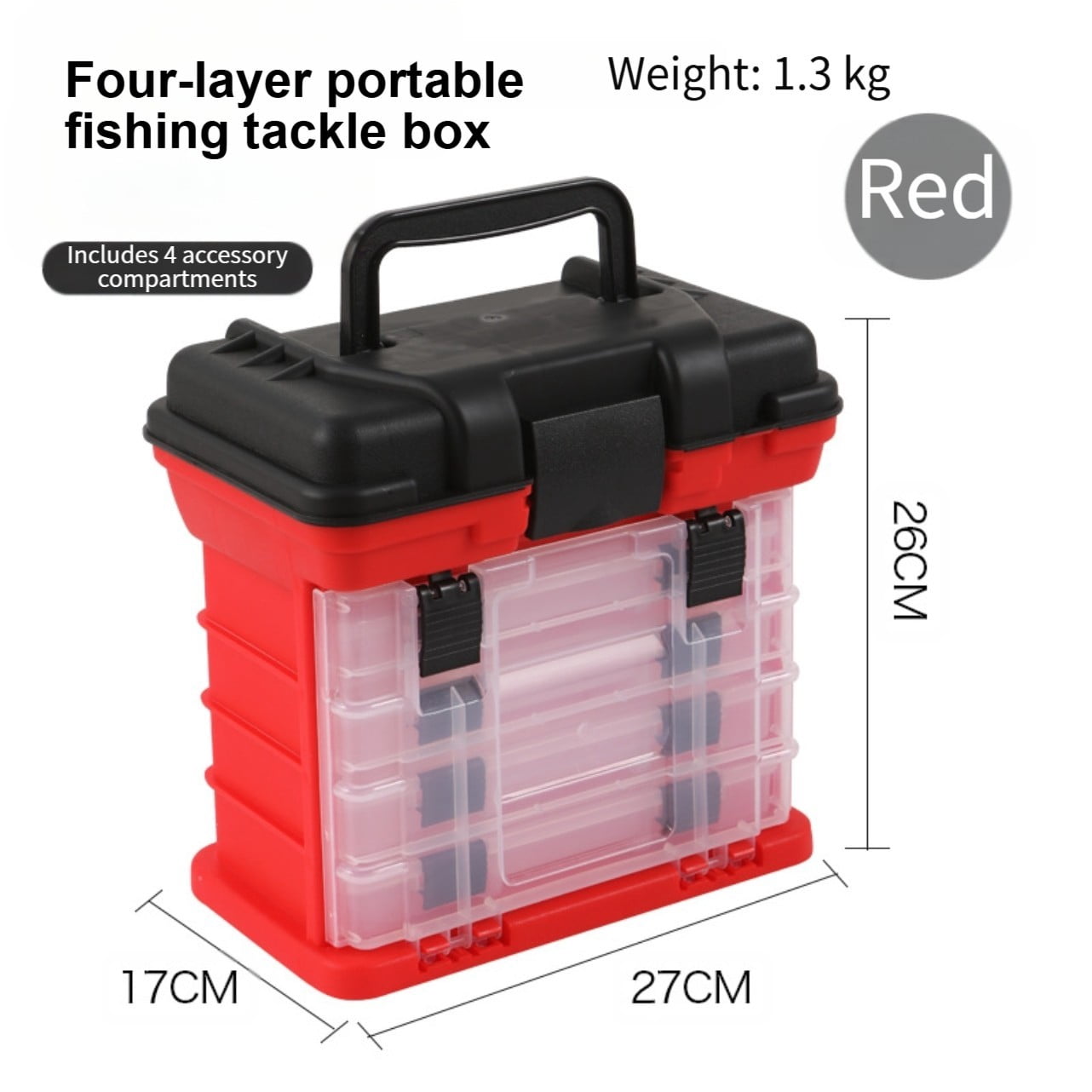 Four Layer Fishing Tackle Box Portable Lure Storage Case with 4 Compartments