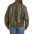 thumbnail image 5 of Womens Oversized Leather Bomber Jackets Cap Sleeve Zip Up Motorcycle Coats with Pockets, 5 of 6