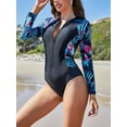 thumbnail image 5 of Women's One Piece Rashguard Swimsuit Floral Zip Front Surfing Shirt Sun Protection, 5 of 6