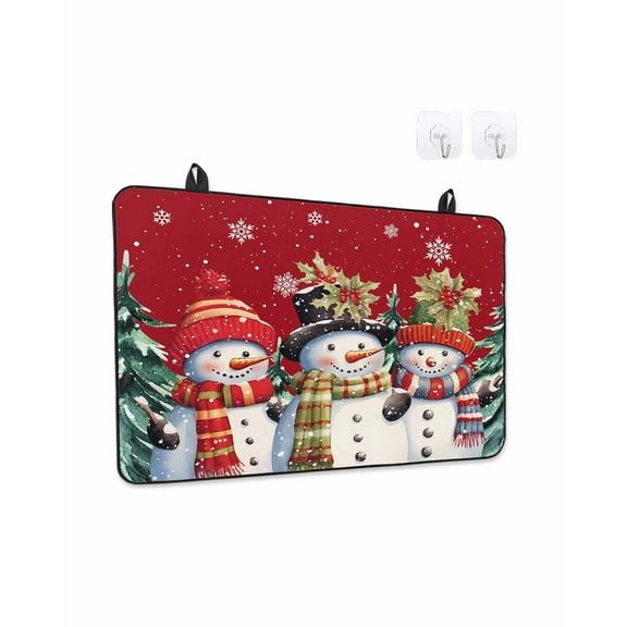 Christmas Stove Top Covers for Electric Stove, 28'x20'' Snowman with Hat Snowflakes Red Background Glass Ceramic Stove Cover Foldable Rubber Mat Heat Resistant Cooktop Protector for Kitchen