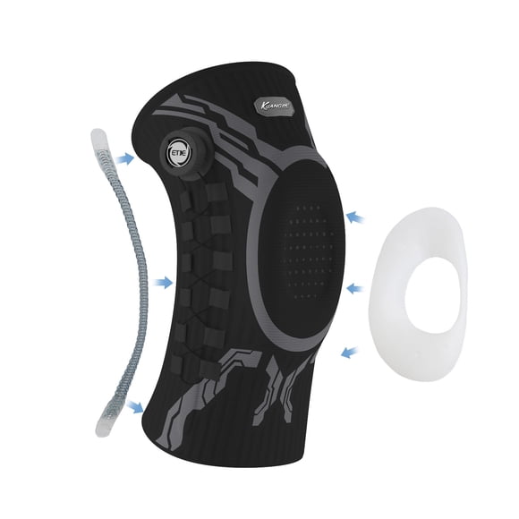 Kuangmi Smart Knob Knee Brace f, Knee Support with Patella Gel Pad & Side Stabilizers, Compression Knee Sleeve for Workout, Arthritis, Joint Pain, Meniscus Tear (Black,Left,X-Large,Single)