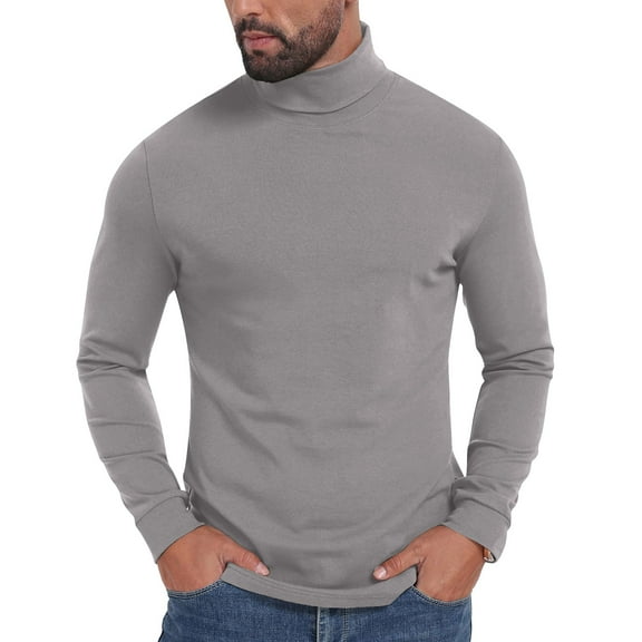 GuangCheng Mens Turtleneck Long Sleeve Sweaters,Slim Fit,Soft,Warm,Comfortable,Stretch,Pullover,Tops,Gray,Size M