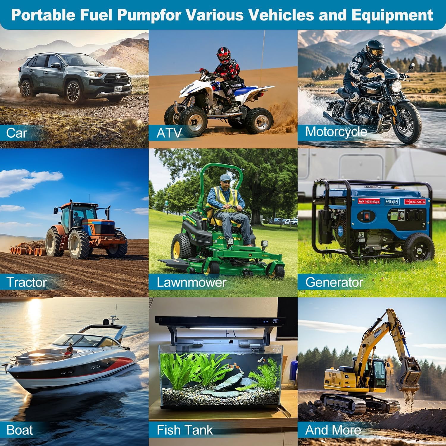 Binazon Fuel Transfer Pump 3.2 GPM Battery-Powered with Auto-Stop Sensor, 4 Adapters, 51 Inch Hose Gifts for Men Dad Him
