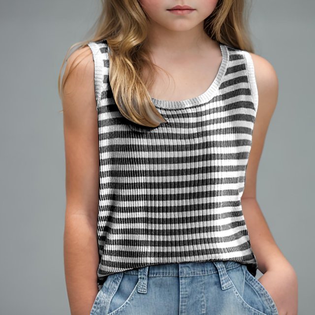 Soki Girls Summer Clothes New Tanks Solid Color Crewneck Sleeveless Tops(6Years-15Years)