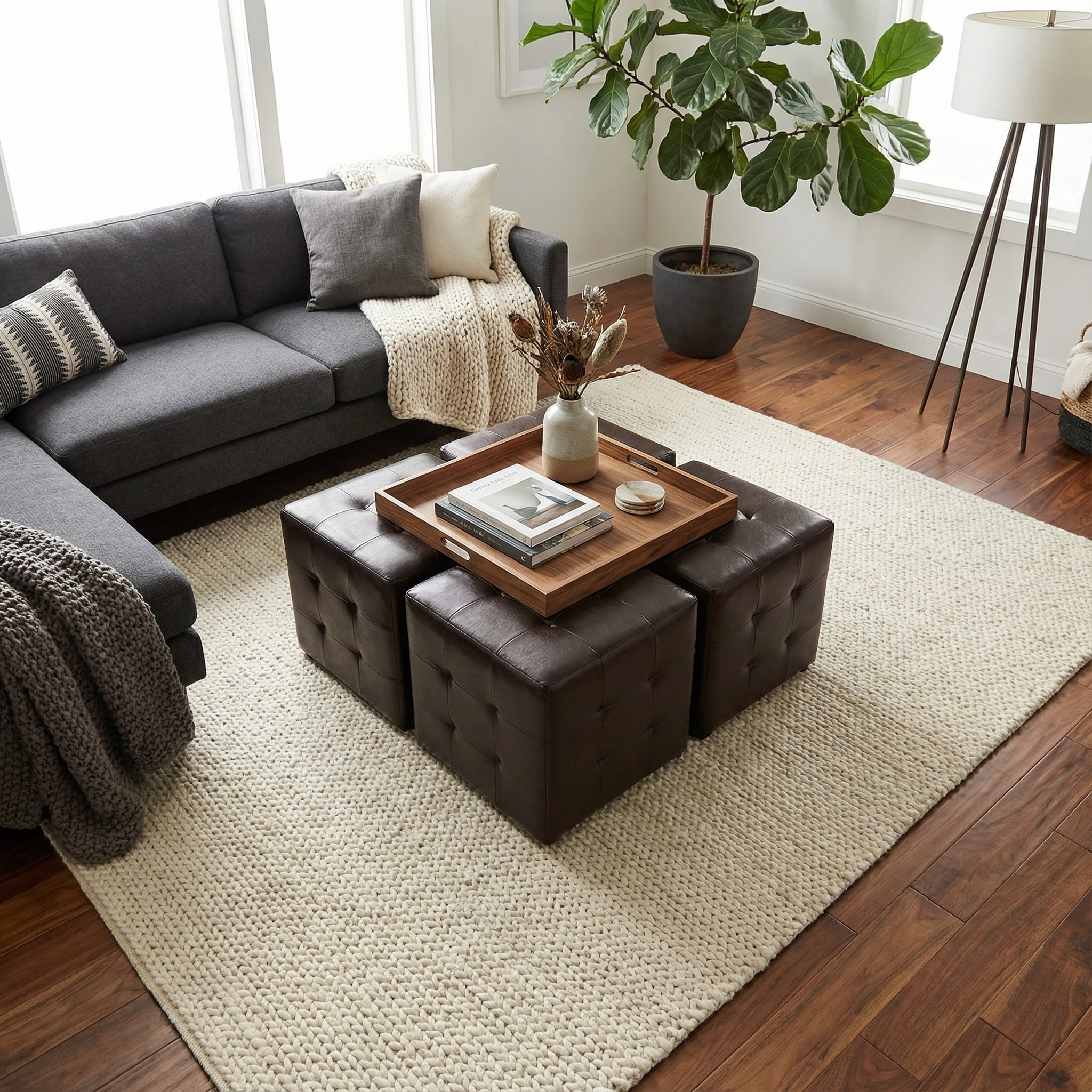 Cortesi Home Braque Espresso Cube Ottoman in  Vinyl