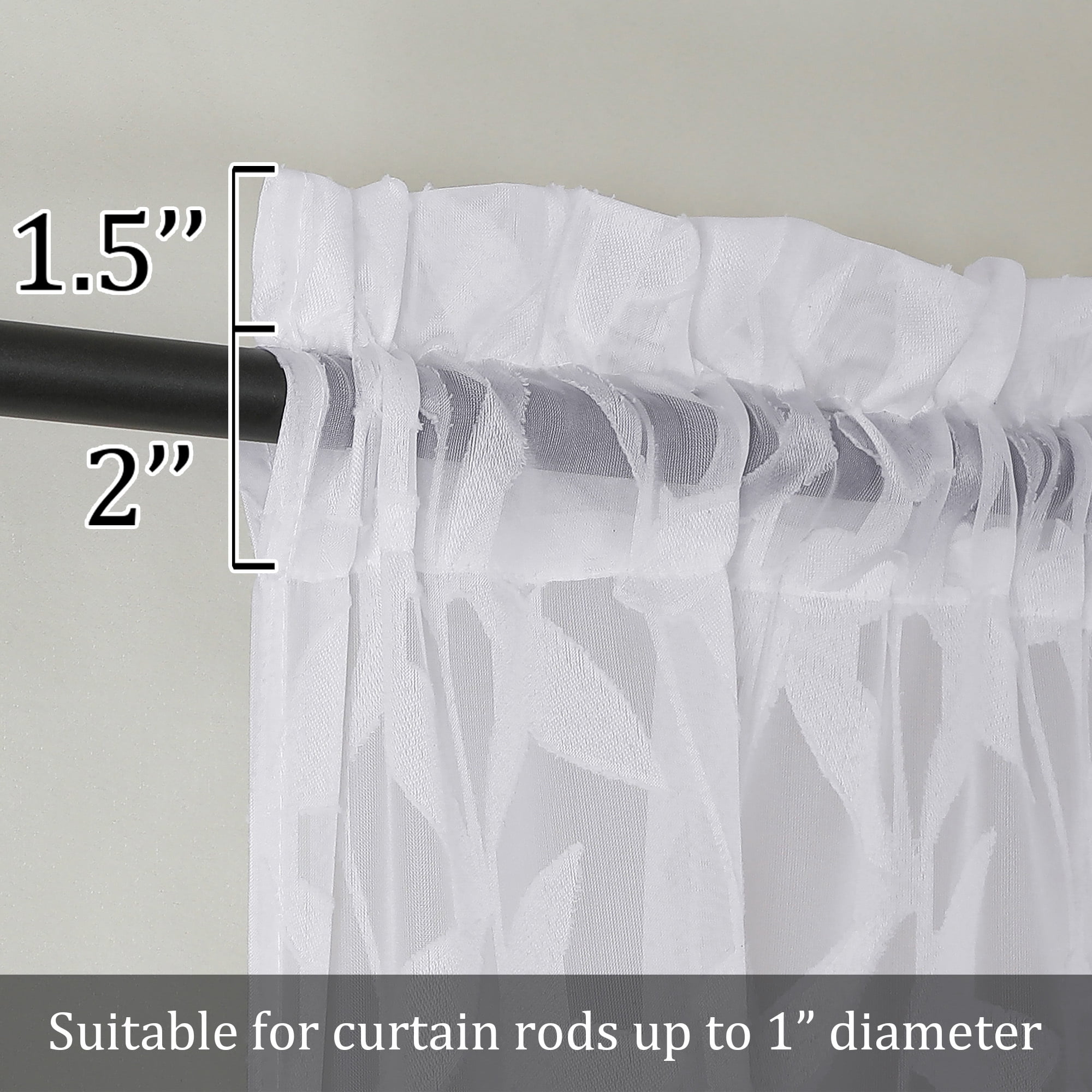 OVZME Leila White Sheer Kitchen Curtains 36 Inches Long 2 Panels Set, Light Filtering Jacquard Sheer Tiers Drapes,Soft Living Room Curtains for Small Windows with Dual Rod Pocket, 40W x 36L Inch