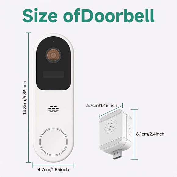 Video Doorbell Camera Wireless, Human Detection, 2-Way Audio, IR Night Vision, Live View, Cloud Storage, Battery Powered, Indoor/Outdoor Surveillance, 2.4Ghz WiFi, with Chime