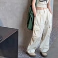 thumbnail image 2 of NIEWTR Girls High Waisted Baggy Cargo Pants Y2K Style Wide Leg with Side Cargo Pockets and Drawstring Waist Spring Trousers（A01-Beige,13-14 Years), 2 of 9