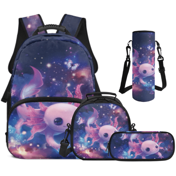 Binienty 4 Piece Kids Backpack Set with Backpack Lunch Bag, Pencil Case, Water Bottle Carrier, Washable Lightweight for School Travel