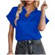 thumbnail image 1 of Tops de manga corta con cuello en V para mujer - Color liso, oversize/holgados, poliéster, adecuados para verano/primavera, para combinar con vaqueros/leggings, 1 of 4