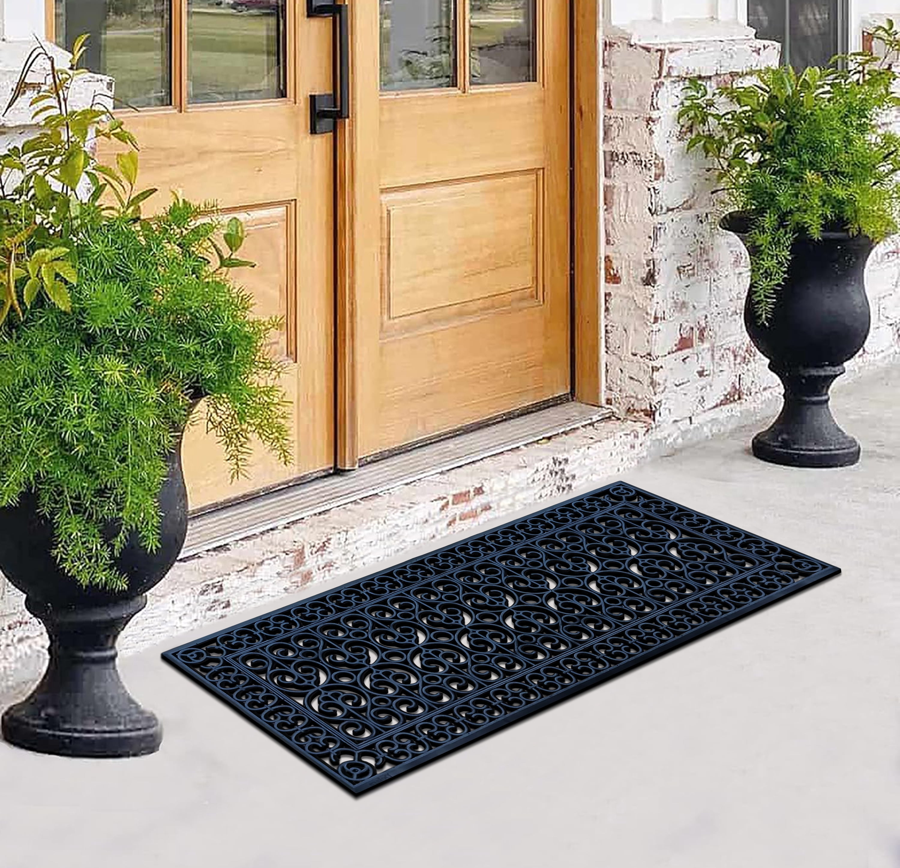 A1 Home Collections 19-LB Heavy Duty Rubber Doormat 24"×57" - Won't Blow Away | Outdoor Front Door Mat, Mud Dirt Scraper, Non-Slip Drainage Mat for Entryway Patio Garage, All-Weather