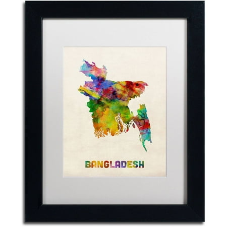 Trademark Fine Art 'Bangladesh Watercolor Map' Canvas Art by Michael Tompsett, White Matte, Black Frame