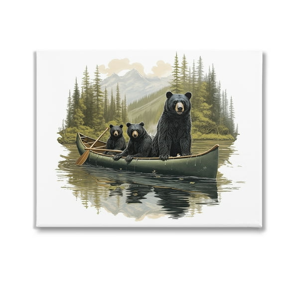 Stupell Industries Bears Canoeing on Lake Animals & Insects Painting Gallery Wrapped Canvas Art Print Wall Art, 20 x 16