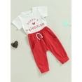 thumbnail image 3 of Suealasg Toddler Baby Girls 2Piece Valentine's Day Clothes 6M 1T 2T 3T Kids Girls Summer Short Sleeve Letter Print T-shirt Tops + Elastic Pants Set, 3 of 9