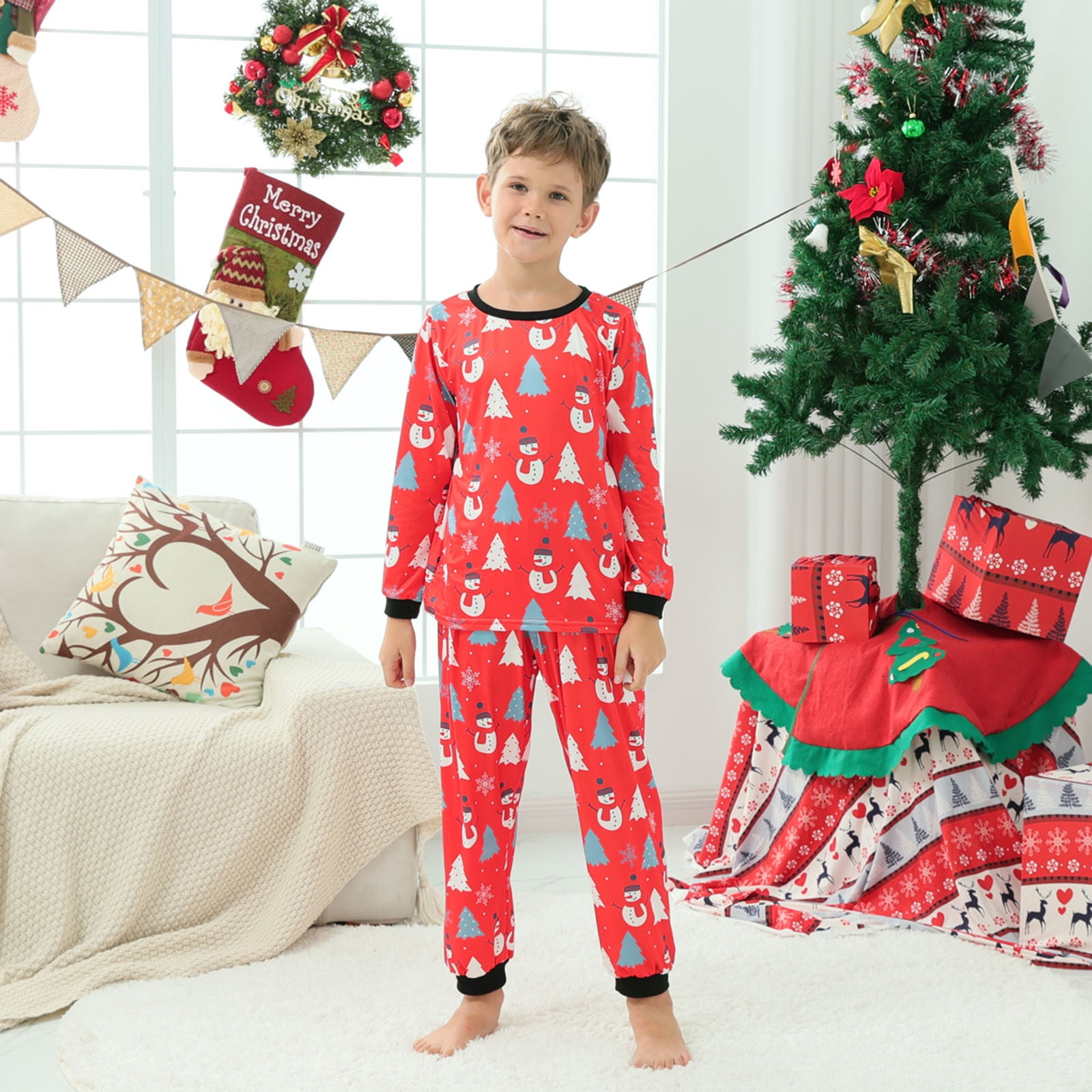 Lenago Christmas Pajamas for Family ParentChild Warm Christmas Set